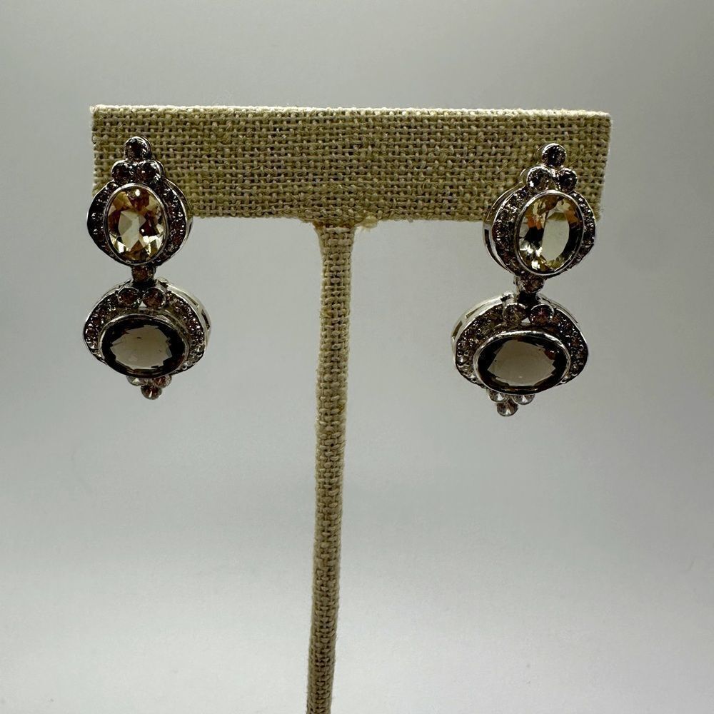 NWOT faceted Smokey Quartz and Citrine w/ cz accents, statement earrings in 925!